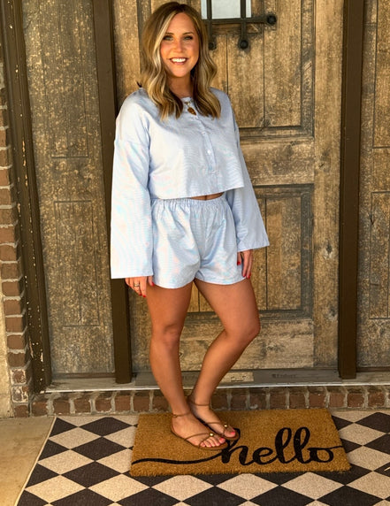 Cropped Shirt and Shorts Two-Piece Set