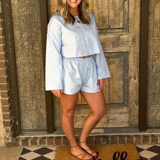 Cropped Shirt and Shorts Two-Piece Set