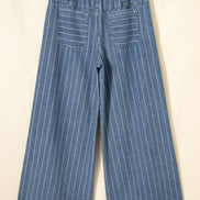 Stripe Button Pleated Drawstring Waist Wide Leg Jeans 4-4X