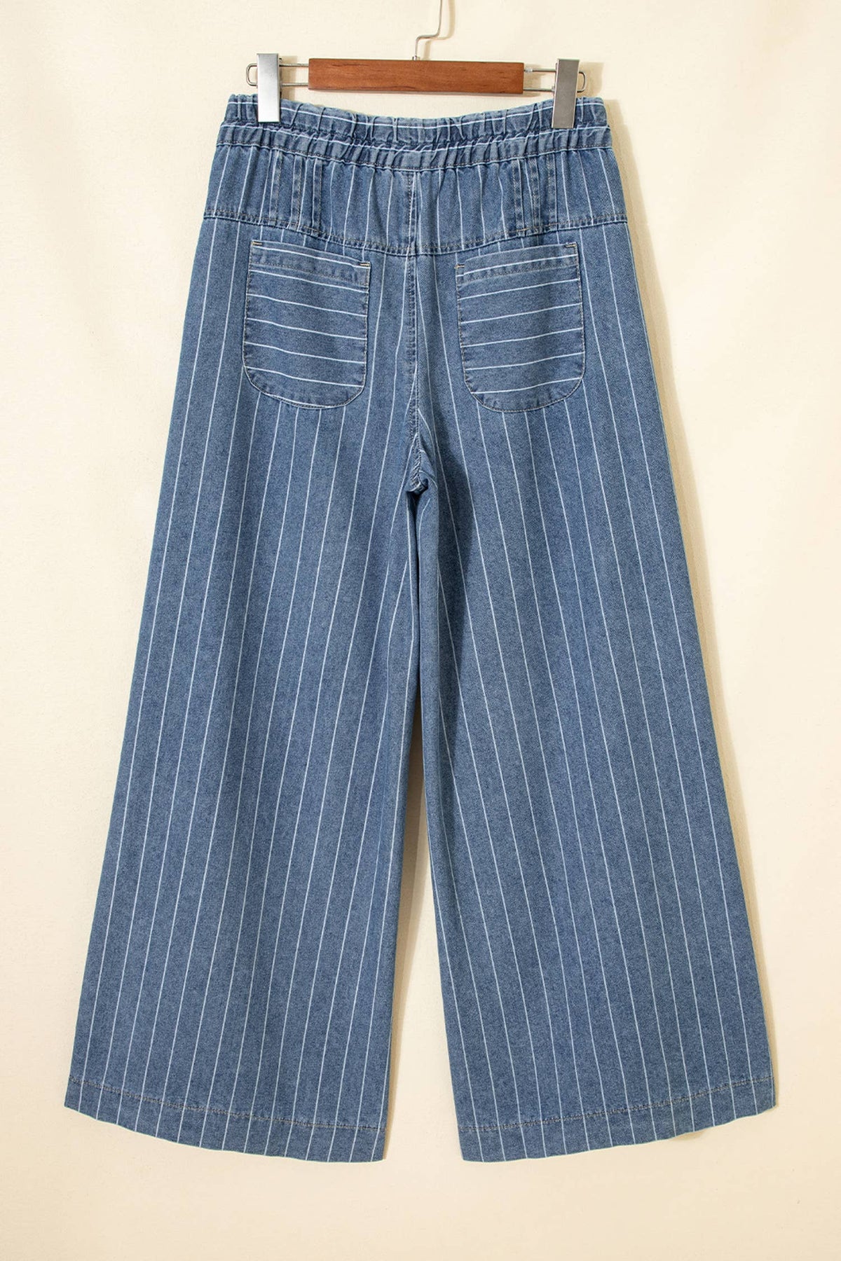Stripe Button Pleated Drawstring Waist Wide Leg Jeans 4-4X