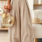 Pleated Detail Wide Leg Button Waist Shift Pants
