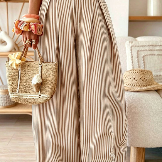 Pleated Detail Wide Leg Button Waist Shift Pants