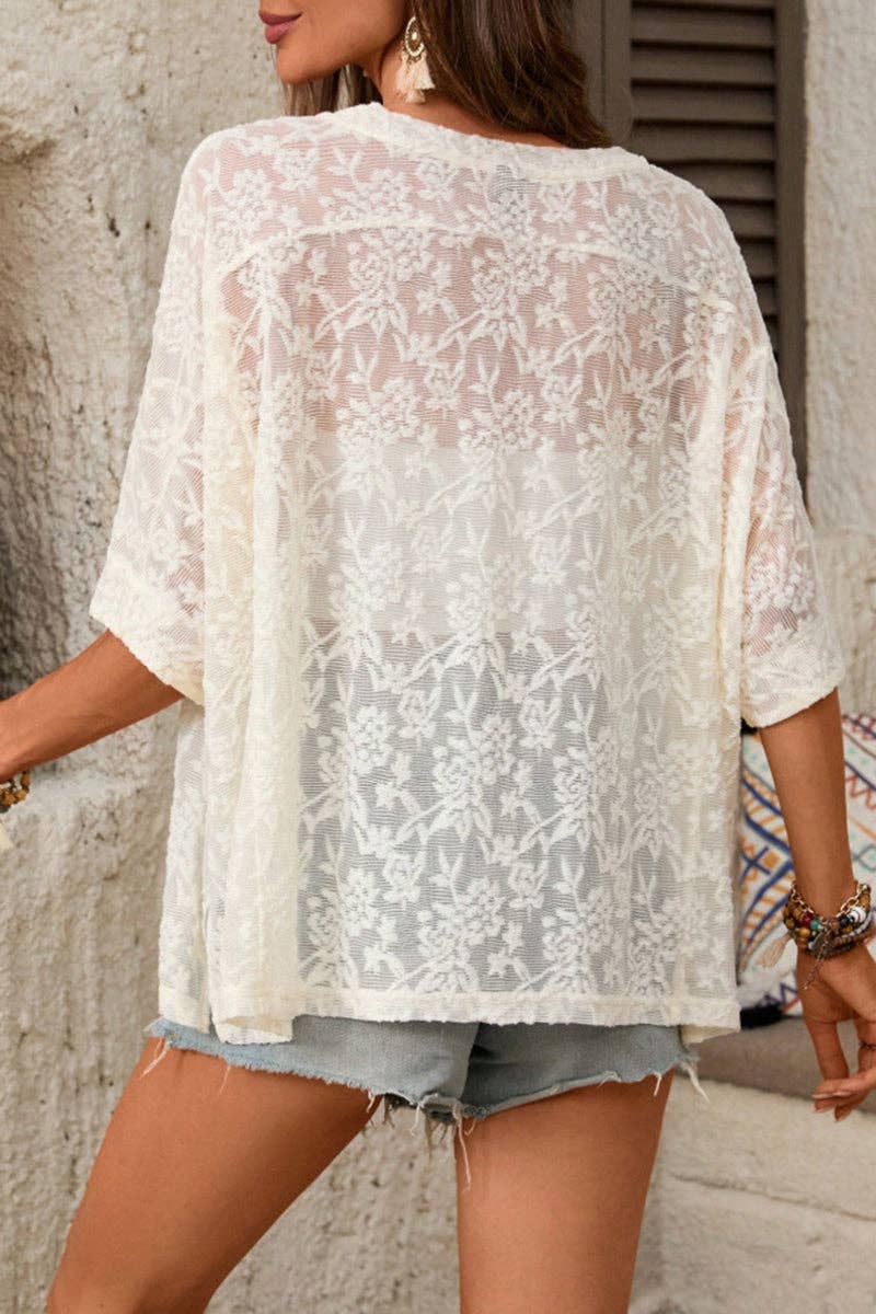 Sheer Floral Pattern T-Shirt