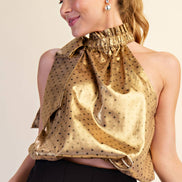 Polka Dot Tie Halter Neck Metallic Top