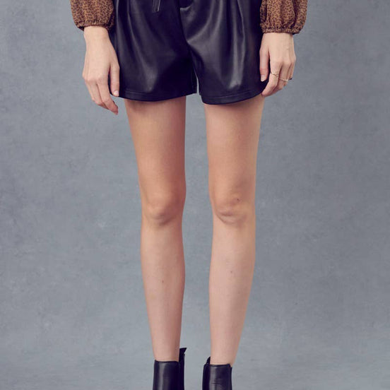 FAUX LEATHER PLEATED HIGH WAIST SHORTS