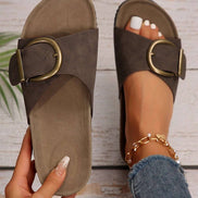 Buckle Decor Faux Suede Thick Sole Slippers