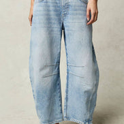 Washed Balloon Leg Denim Jeans High Waist Loose Fit