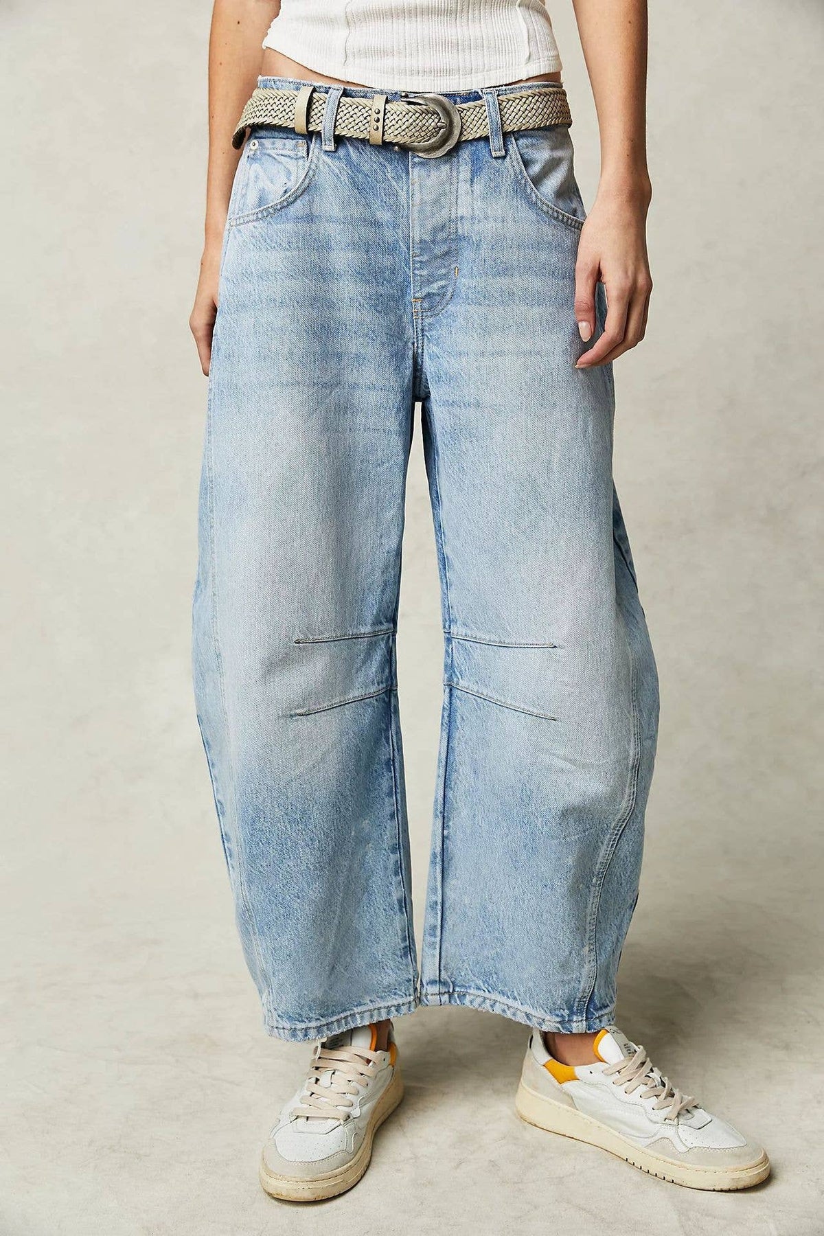 Washed Balloon Leg Denim Jeans High Waist Loose Fit