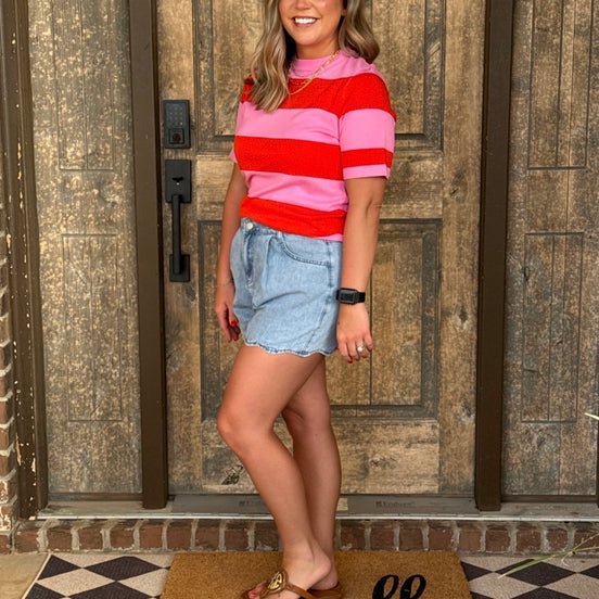 Pink/Orange Striped Knitted Summer Top