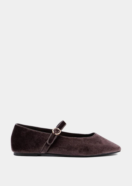 Annabelle Taupe Velvet Mary Janes