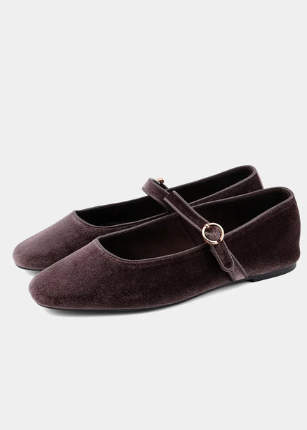 Annabelle Taupe Velvet Mary Janes