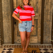 Pink/Orange Striped Knitted Summer Top