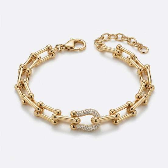 Gold Link Bracelet with Rhinestone link