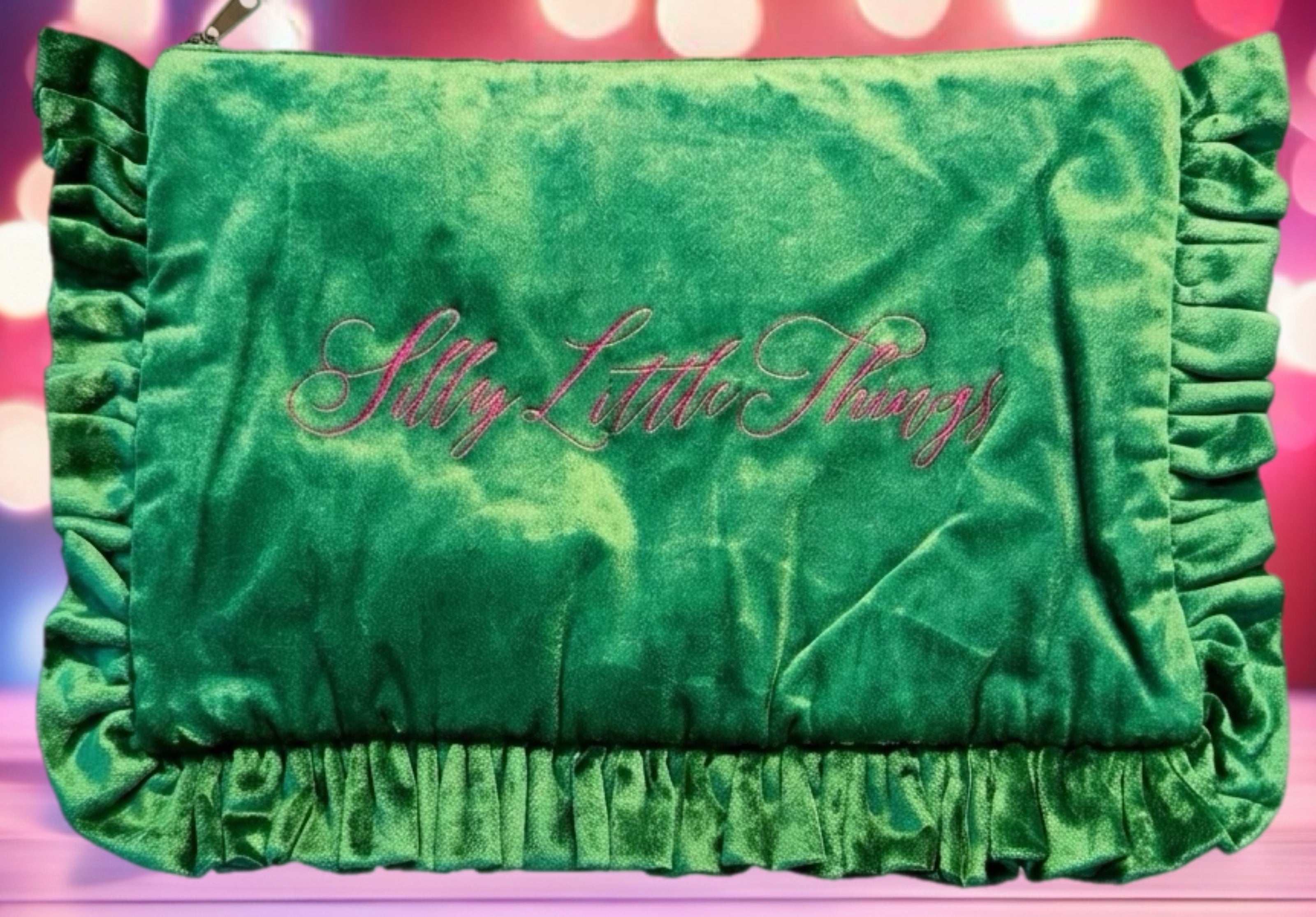 Velvet ruffled Cosmetic Bag