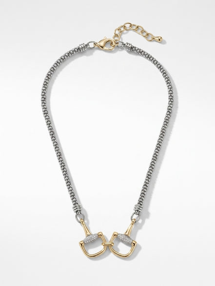 Two toned Gold and Silver Blinged out Horse Bit Necklace