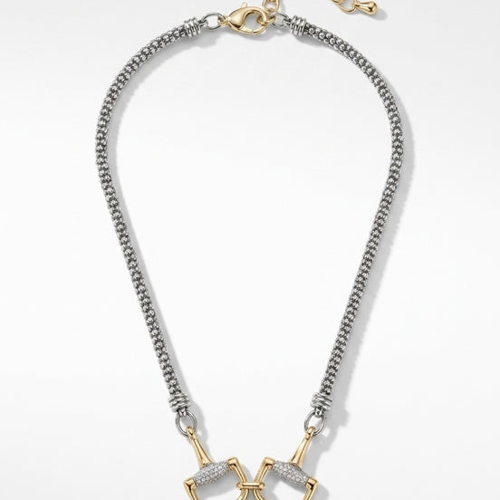 Two toned Gold and Silver Blinged out Horse Bit Necklace