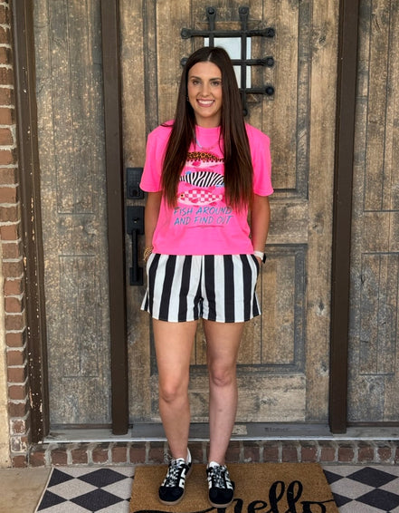 Fish Around And Find Out Funny Tee Neon Pink