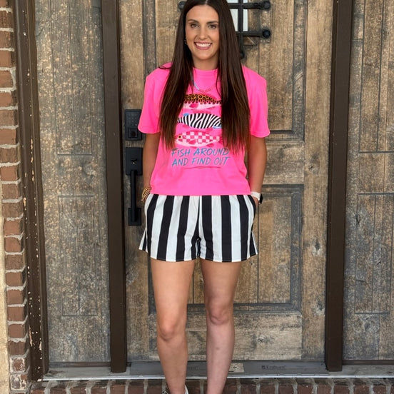 Fish Around And Find Out Funny Tee Neon Pink