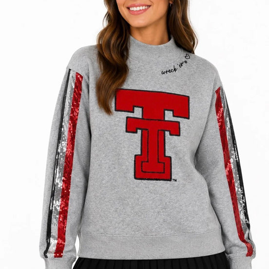 Texas Tech Mock Sequin Stripe Sweatshirt