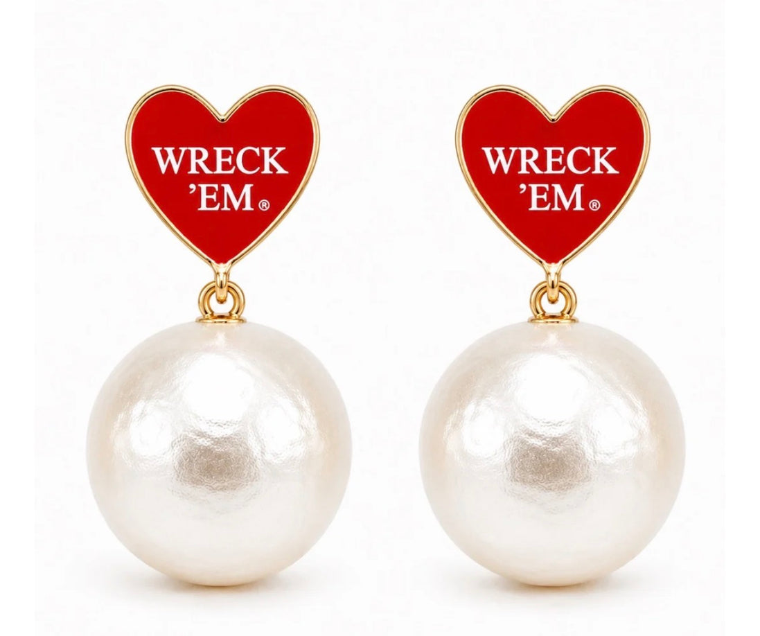 Texas Tech Heart Pearl Drop Earrings