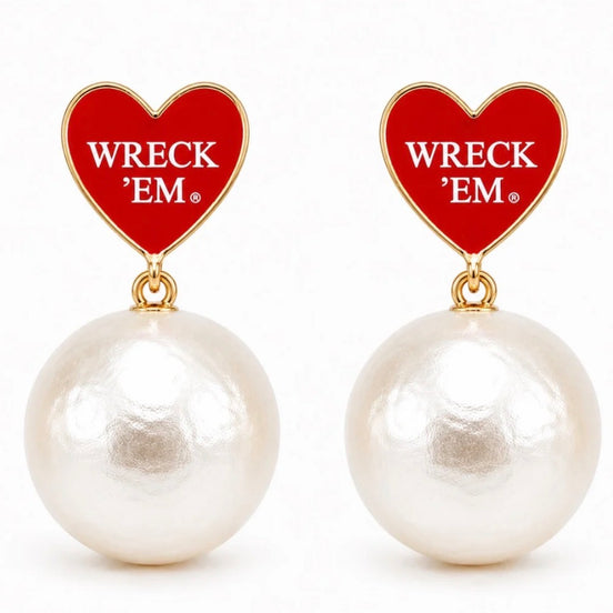 Texas Tech Heart Pearl Drop Earrings