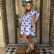 Ruffle Sleeve Pintuck Detail Polka Dot Mini Dress