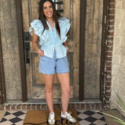 Baby Blue Ruffle Smocked Peplum Blouse