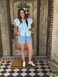 Baby Blue Ruffle Smocked Peplum Blouse