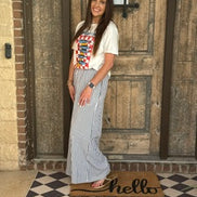 White/Black Striped Wide Leg Palazzo Pants