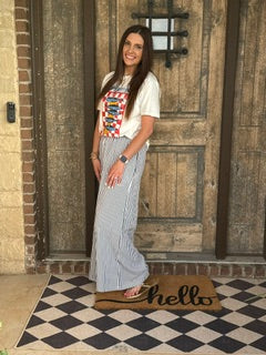 White/Black Striped Wide Leg Palazzo Pants
