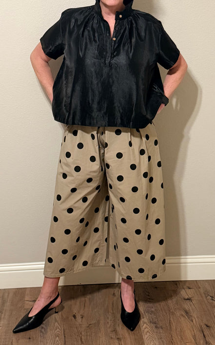 Pleated High waisted cropped Wide Leg