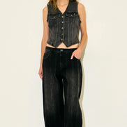 Low rise black barrel pants