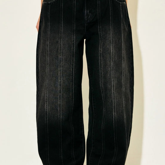 Low rise black barrel pants