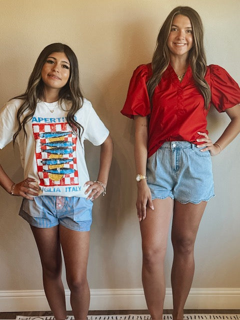 Western Scalloped Trim Pockets Denim Shorts | 4-16