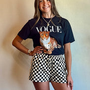 CHECKERED LACE TRIM SHORTS WITH DRAWSTRING