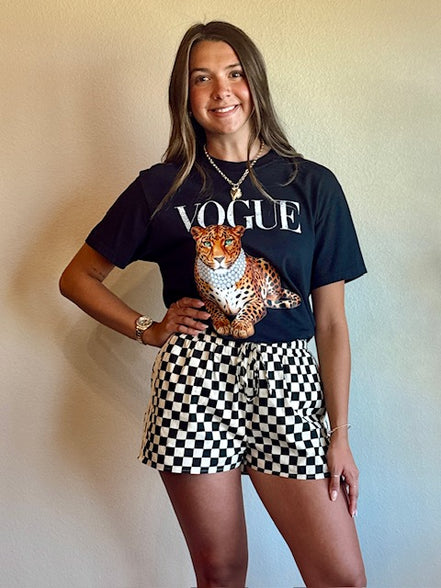 CHECKERED LACE TRIM SHORTS WITH DRAWSTRING