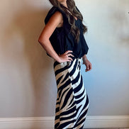 Vacation Drawstring Zebra Print Wide Leg Pants
