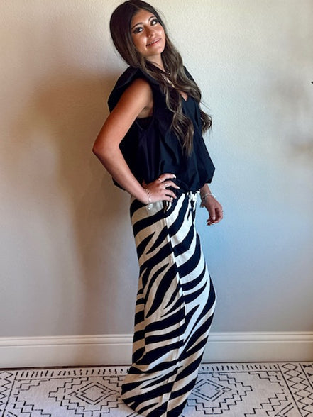 Vacation Drawstring Zebra Print Wide Leg Pants