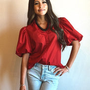 V-neck bubble sleeve top