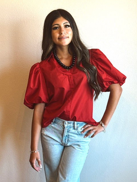 V-neck bubble sleeve top