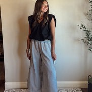 White/Black Striped Wide Leg Palazzo Pants