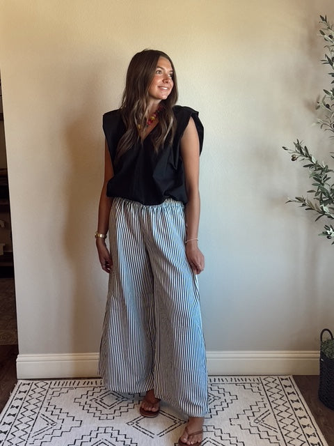 White/Black Striped Wide Leg Palazzo Pants
