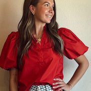 V-neck bubble sleeve top