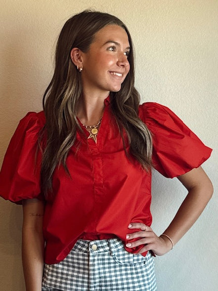 V-neck bubble sleeve top