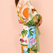 Colorful Vacation Print Mini Shirt Dress