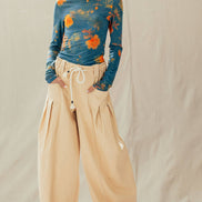 Rope Drawstring Balloon Pants Pleated Front