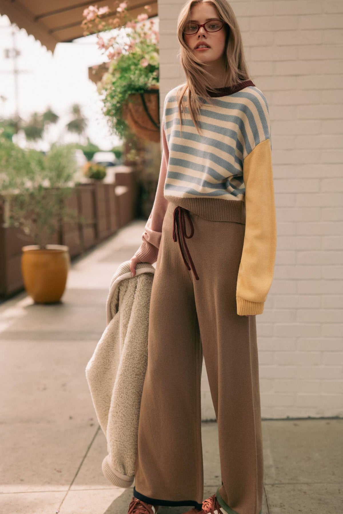 T7599ST   STRIPE WITH MULTI COLOR KNIT TOP