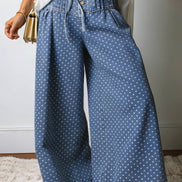 Stripe Button Pleated Drawstring Waist Wide Leg Jeans 4-4X