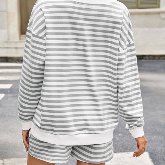 Women Striped  Long Sleeve Top and Shorts 2-Piece Lounge Set
