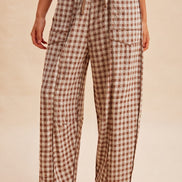 Mocha Soft Brushed Checkered Barrel Fit Pants